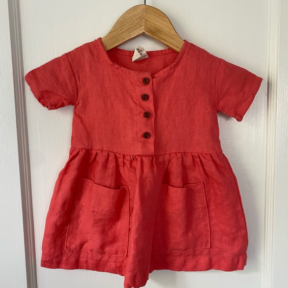 Coral linen dress and bloomers